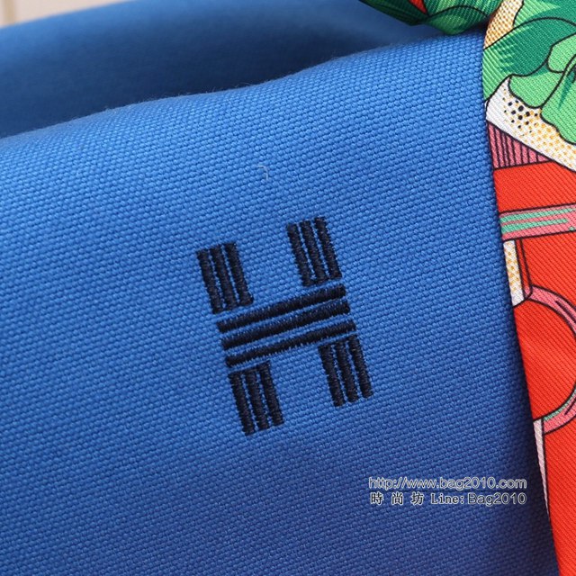 Hermes女包 愛馬仕飯盒包 Trousse Bride-A-Brace Hermes帆布便當包 水妖藍  tdh2161